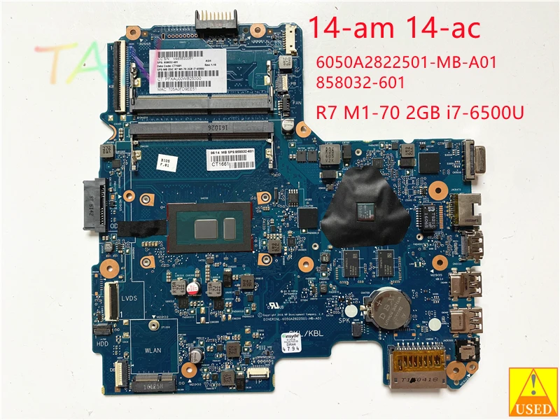 

Для HP 14-am 14-ac б/у материнская плата для ноутбука 6050A2822501 858032-601 I7-6500 R7 M1-70 2GB полностью протестирована и работает идеально