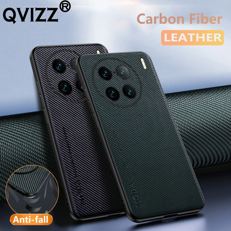 

Luxury Leather Case for vivo X90 Pro+ Plus Carbon Fiber Armor Shockproof Soft Silicone Edges Hard Phone Cover vivoX90Pro+Plus
