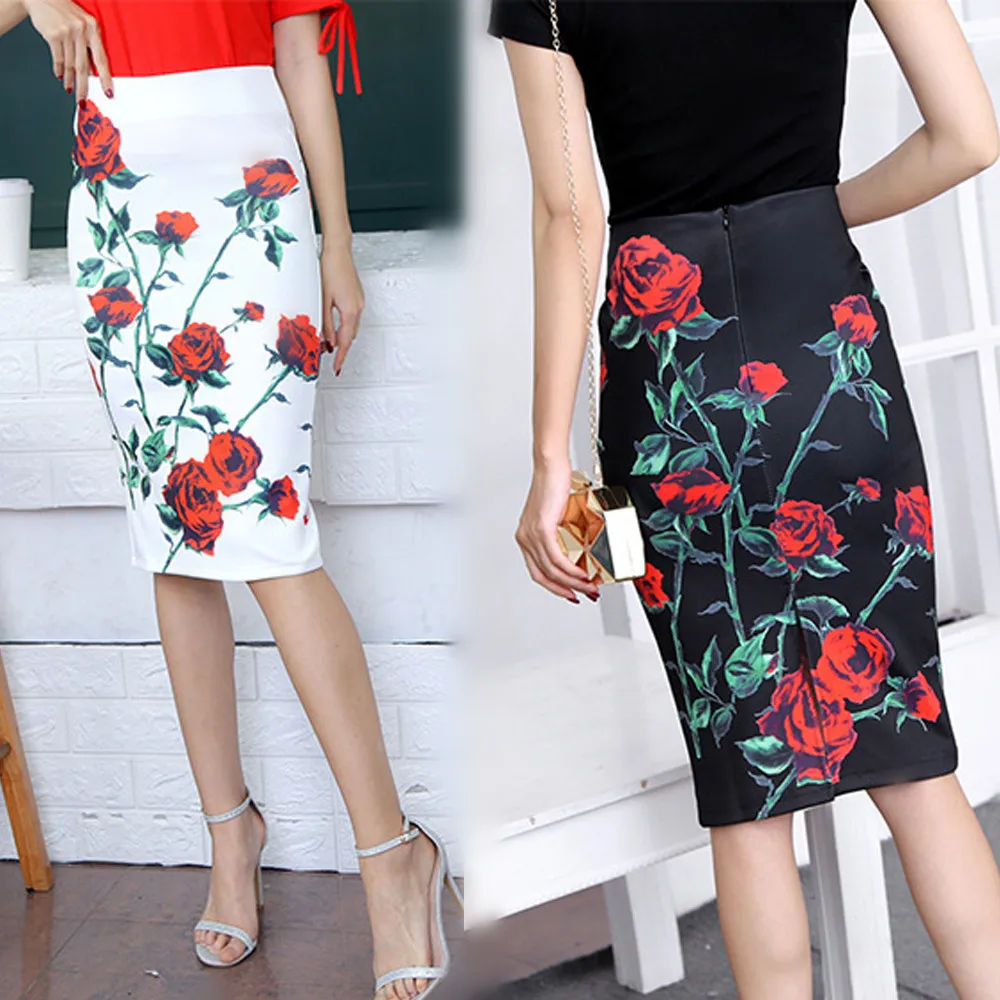 Женская облегающая летняя юбка-карандаш с высокой талией и цифровым принтом |