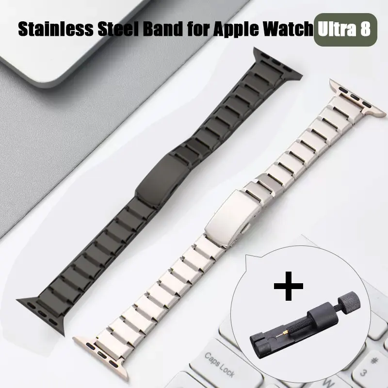 

Deluxe Stainless Steel for Apple Watch Ultra 49mm Womens Slim Wristband for IWatch Series 8 7 Se 6 5 4 42mm 41mm 45mm 40mm 44mm