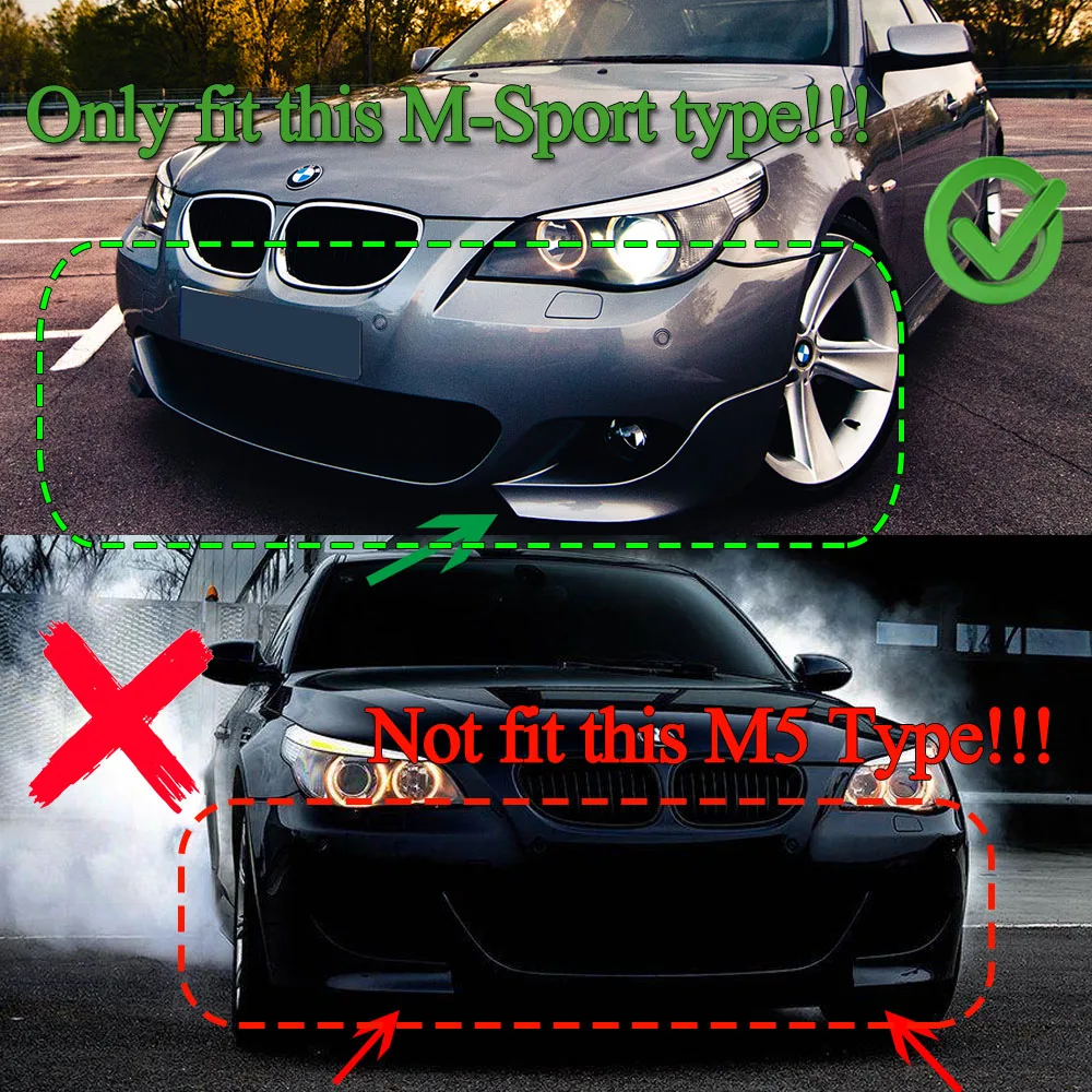 Фото Накладка-сплиттер на передний бампер (диффузор, спойлер, защита) для BMW 5 серии E60 E61 523i 525i 528i 530i 535i 540i 550i M-Sport 2005-2010 №2