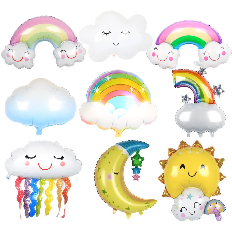 

9Pcs/Set Smile Rainbow Cloud Foil Balloons Kids Happy Birthday Sun Foil Tassels Ballons Set Rainbow Themed Party Decor Supplies