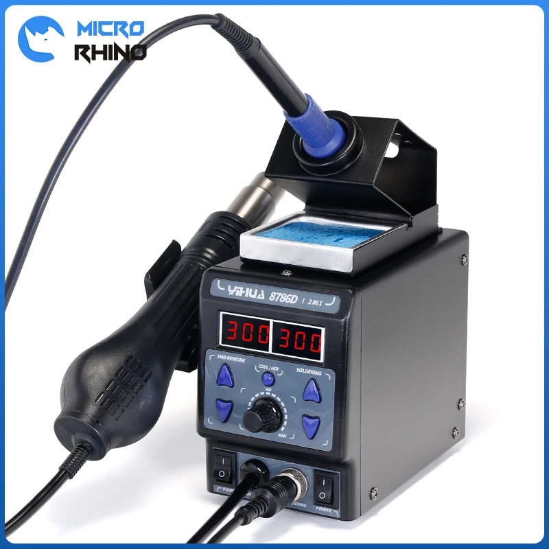 YIHUA 8786D 2 in 1 Rework Welding Stations SMD Repair Tools Soldering Station LCD Display Hot Air Gun Electronic Soldering Iron