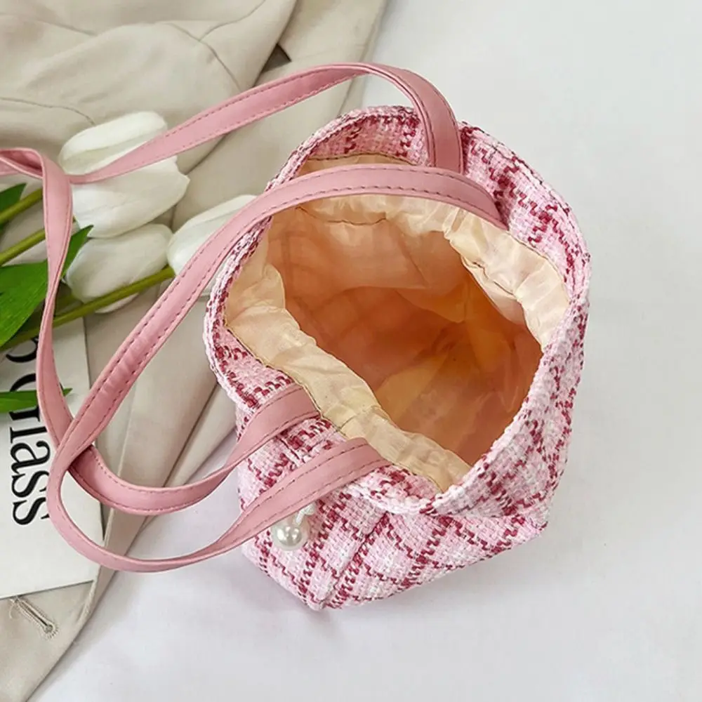 Элегантная решетчатая женская сумка-мешок на шнурке винтажная милая сумка через