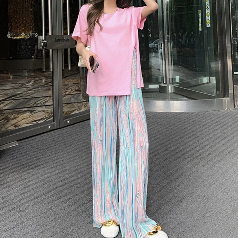 

Streetwear Casual Fashion High Waist Straight Spring Summer Ice Silk Wide Leg Korean All-match Baggy Trousers 2023 Sports Pant