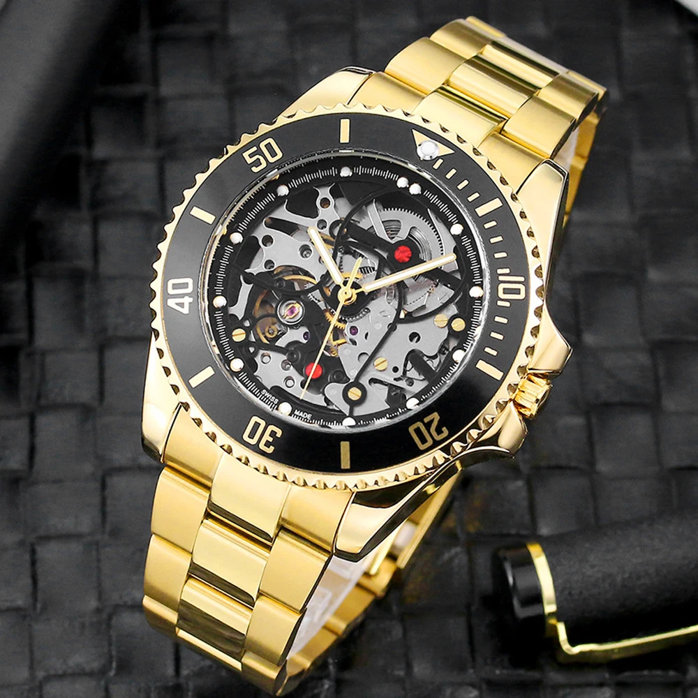 

Skeleton Tourbillon Mechanical Watch for Men Luxury Automatic Mens Watches Business Male Clock Waterproof Gold Relogio Masculino