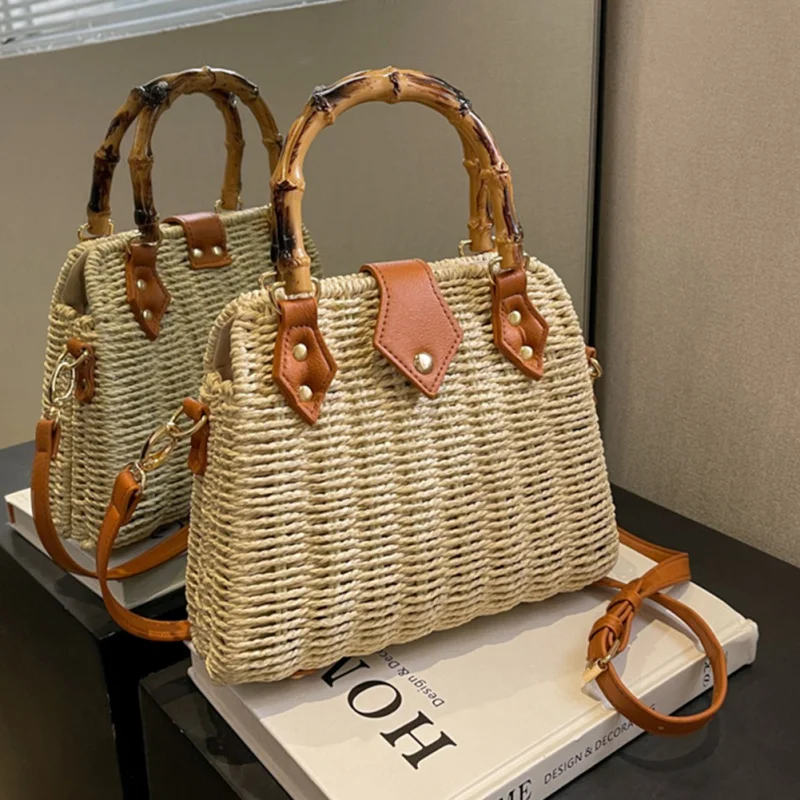 

Summer Straw Basket Bags for Women Handle Rattan Bag Handbags Beach Shoulder Crossbody Bag Travel Woven Bags