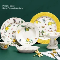 nordic lemon series ceramic food dish plate teapot sugar bowl household pottery irregular dish salad platter dish dinnerware