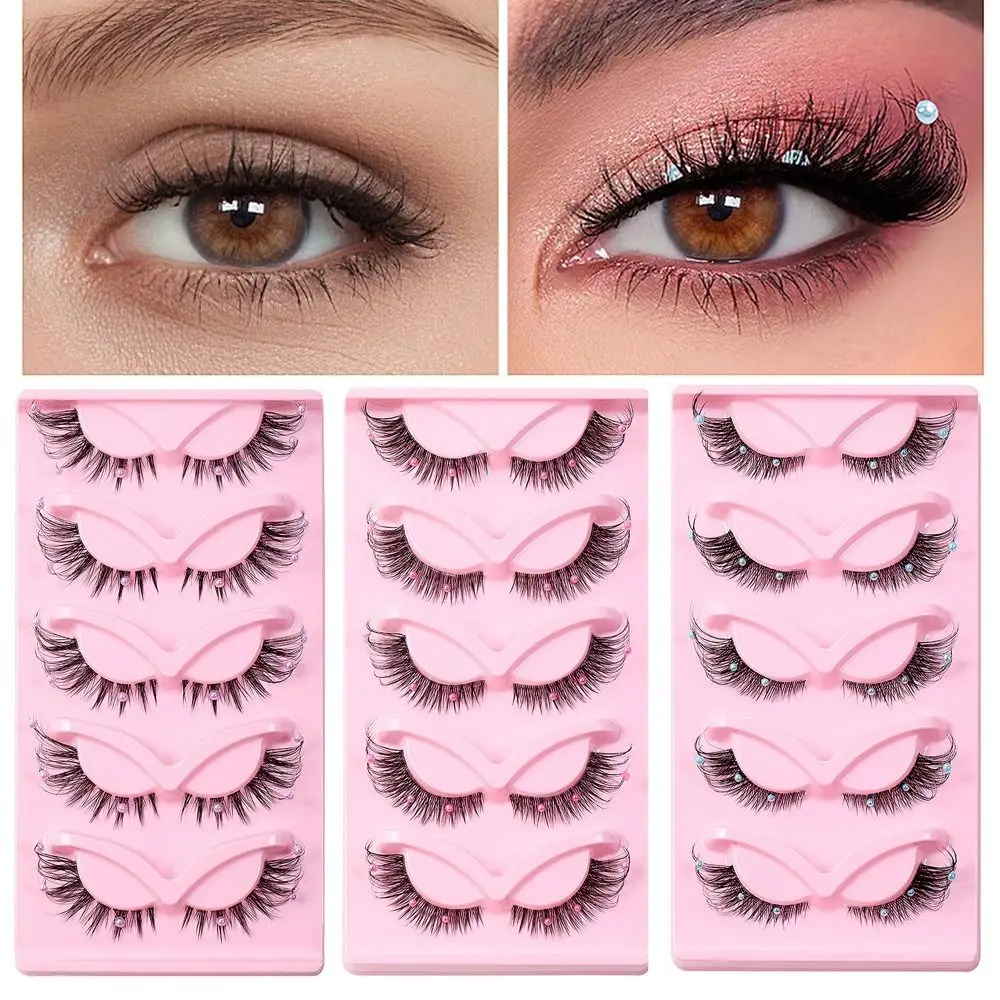 

Long Winged Full Strip Pearl Cat Eye Lashes Eye Tail Lengthening Eyelashes Extension Stage Party Reusable Makeup Tools