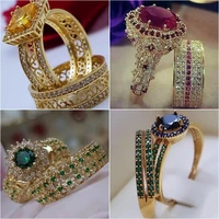 2pcsset luxury gold color inlaid champagne zircon ring fashion domineering inlaid with a circle of zircon engagement set