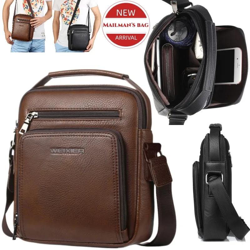 Men's Crossbody Bag Shoulder Bags Mailman's Bag Multi-function Handbags Large Capacity PU Leather Bag for Man Messenger Tote