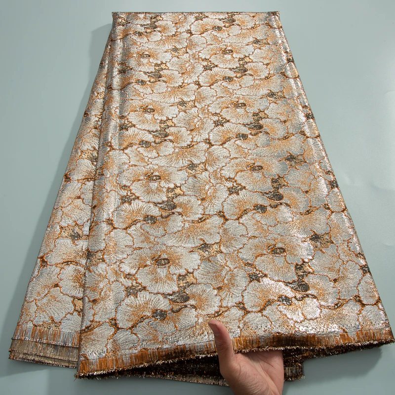 Золотая африканская кружевная ткань 2024 Высококачественная Дамасская