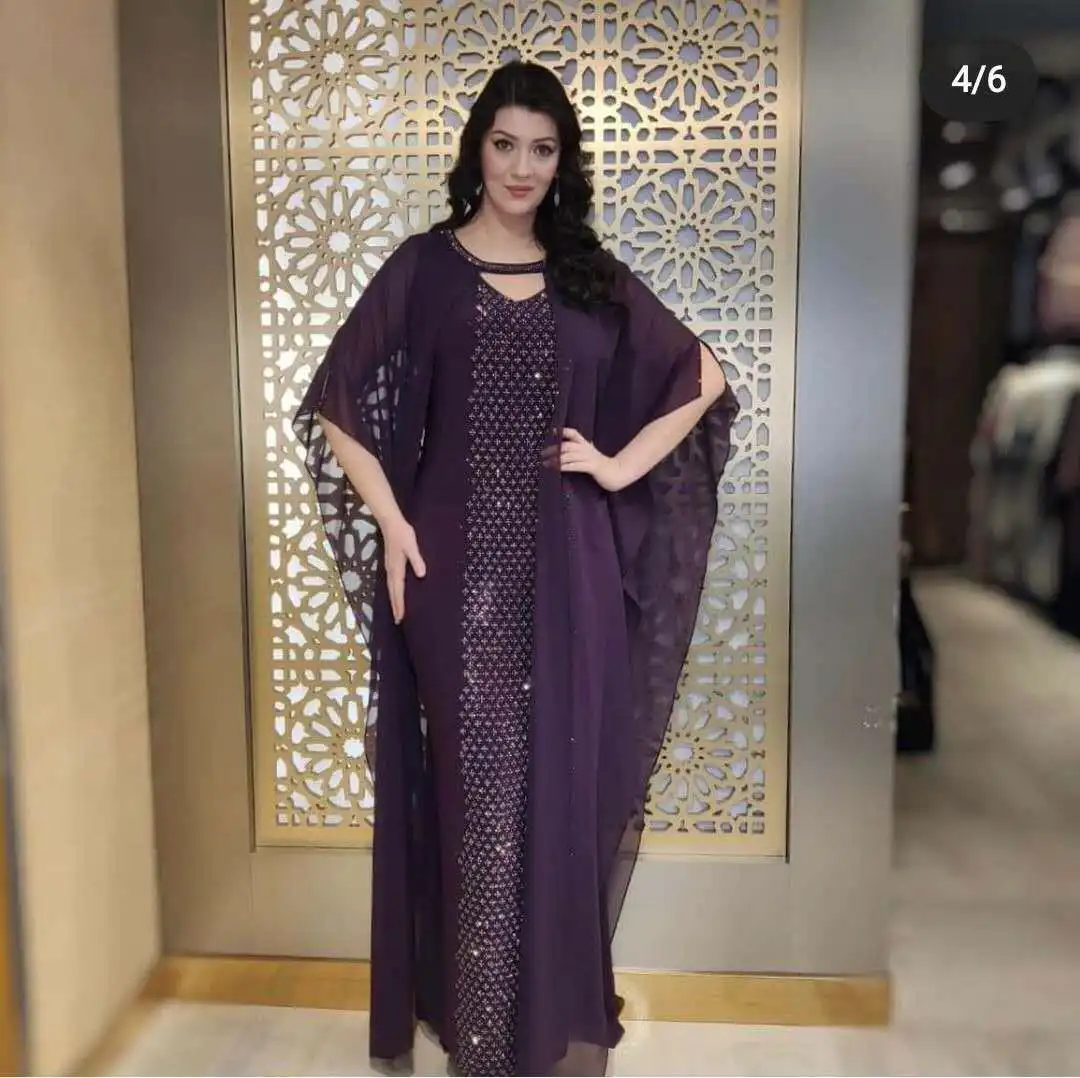 

African women's sequins rhinestones vest skirt loose Muslim robe dress two-piece set
