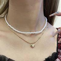 aprilwell vintage pearl choker necklaces for women multilayer charms aesthetic kpop bear heart pendant chains men jewelry gifts