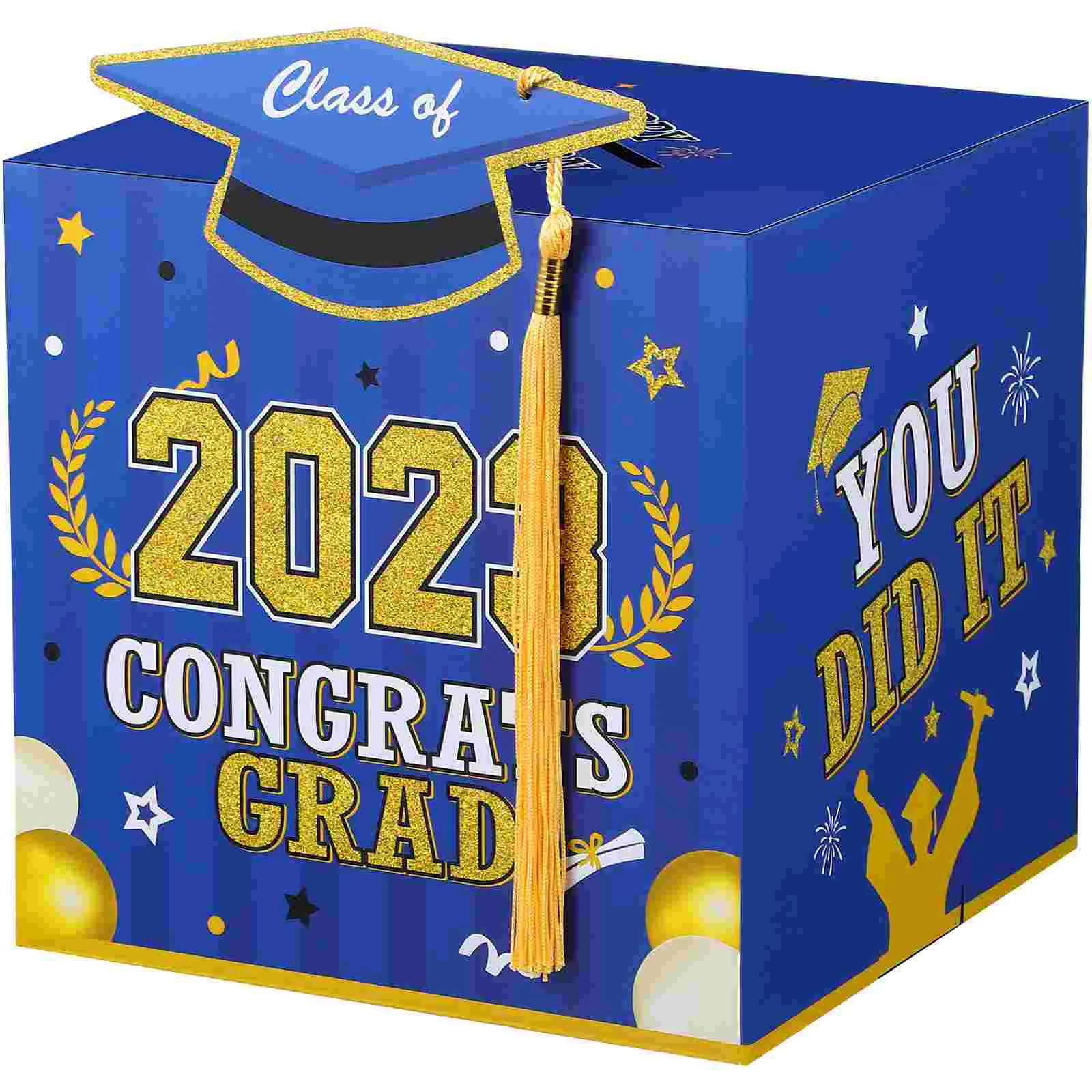 

Grad Gift Box Holder 2023 College Graduation Cards Blue Decor Congrats Invitation Boxes Decorations