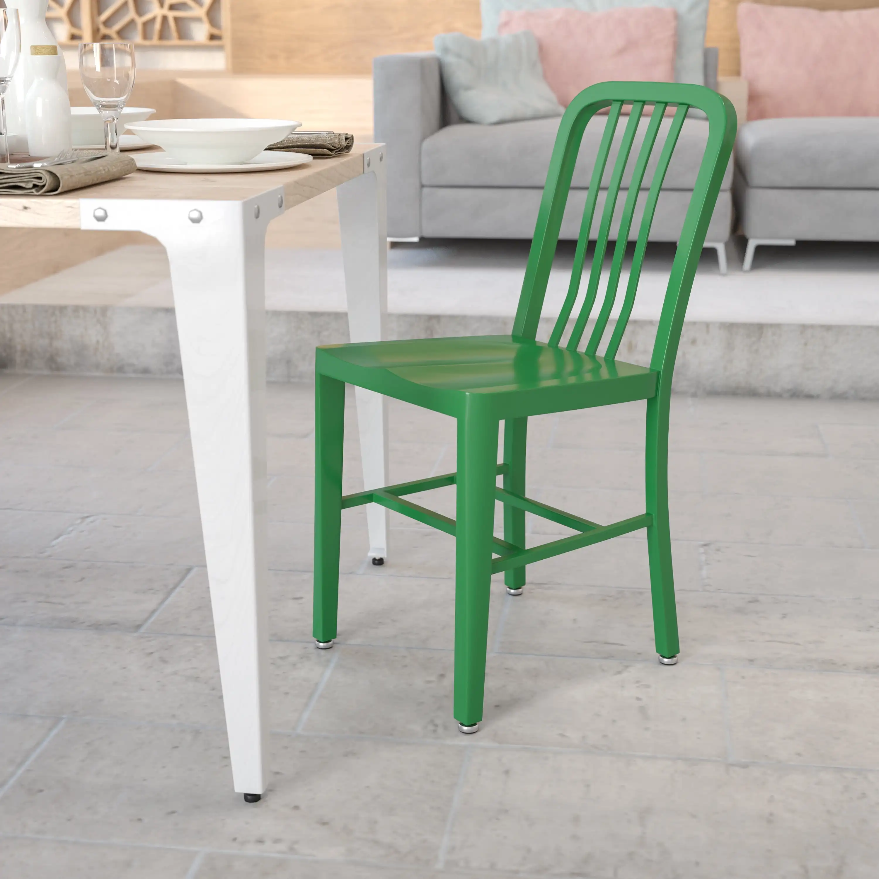 

Flash Furniture Commercial Grade Green Metal Indoor-Outdoor Chair