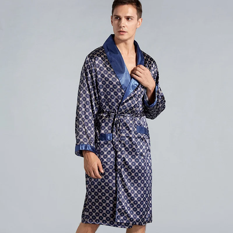 

Luxury Men's Silky Satin Kimono Robe 5XL Lon Sleeve Sleepwear Batrobe Oversized Satin Nitown Summer ome Clotes