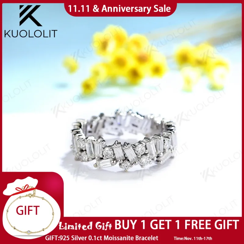 

Kuololit 4CTW Emerald Moissanite Rings for Men Women Yellow Gold 18K 14K 10K 925 Sliver Band Ring for Engagement Wedding Classic