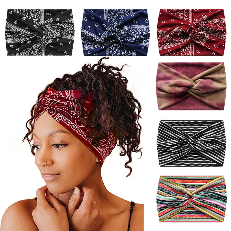 

Fashion Tie Dye Wide Knotted Headbands Women Vintage Turban Headwrap Girls Yoga Hair Bands Elastic Bandanas Headscarf Hair Tie