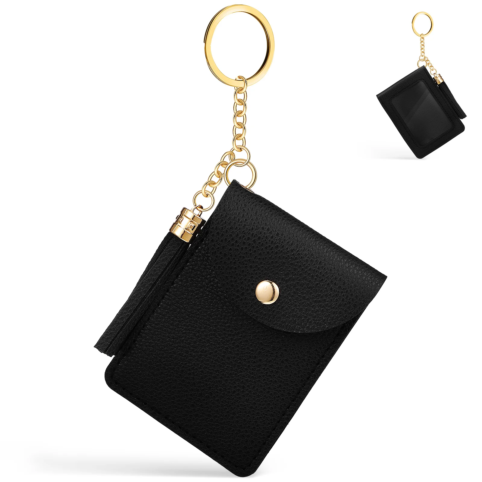 

Small PU Card Holder Credit Card ID Card Purse Coin Holder with Tassel and Keyring