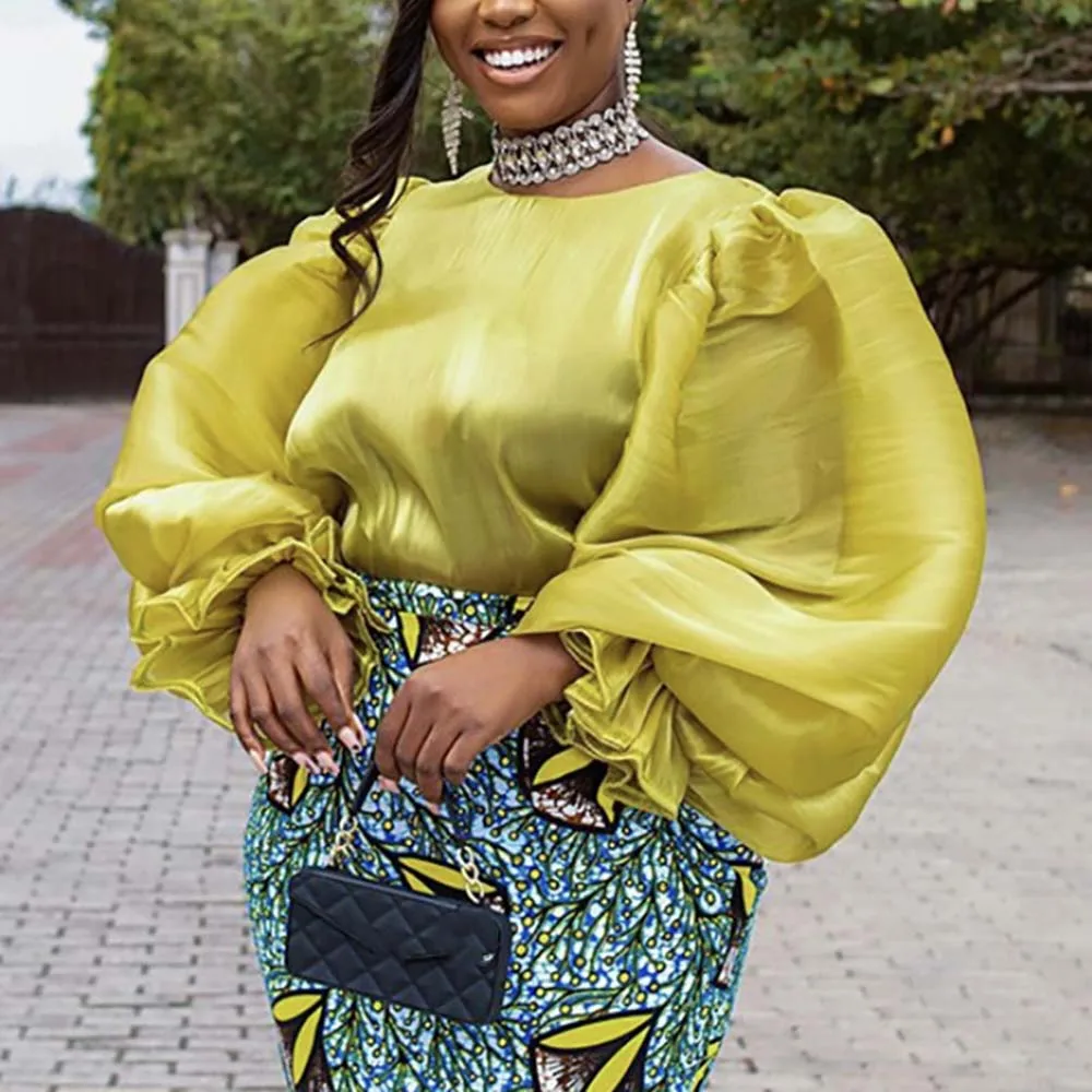 

Женская блузка с круглым вырезом, соблазнительная прозрачная Повседневная универсальная блузка с рукавами-фонариками, однотонный топ на о...