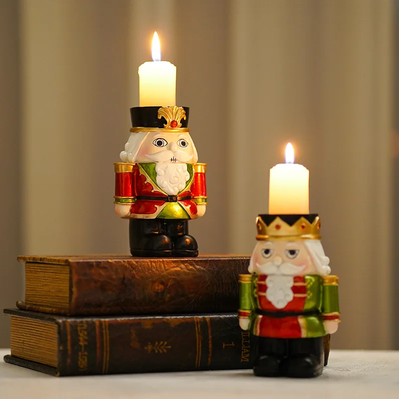

14cm Nutcracker Christmas Candle Holder Resin Miniature Figurines Candlestick For Fireplace Home Interior Living Room Decoration