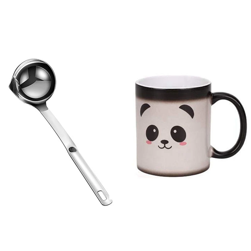 

Interesting Color Change Mug Panda Cup Ceramic & Oil Seperator Spoon, Stainless Steel Oil Filter Spoon Soup