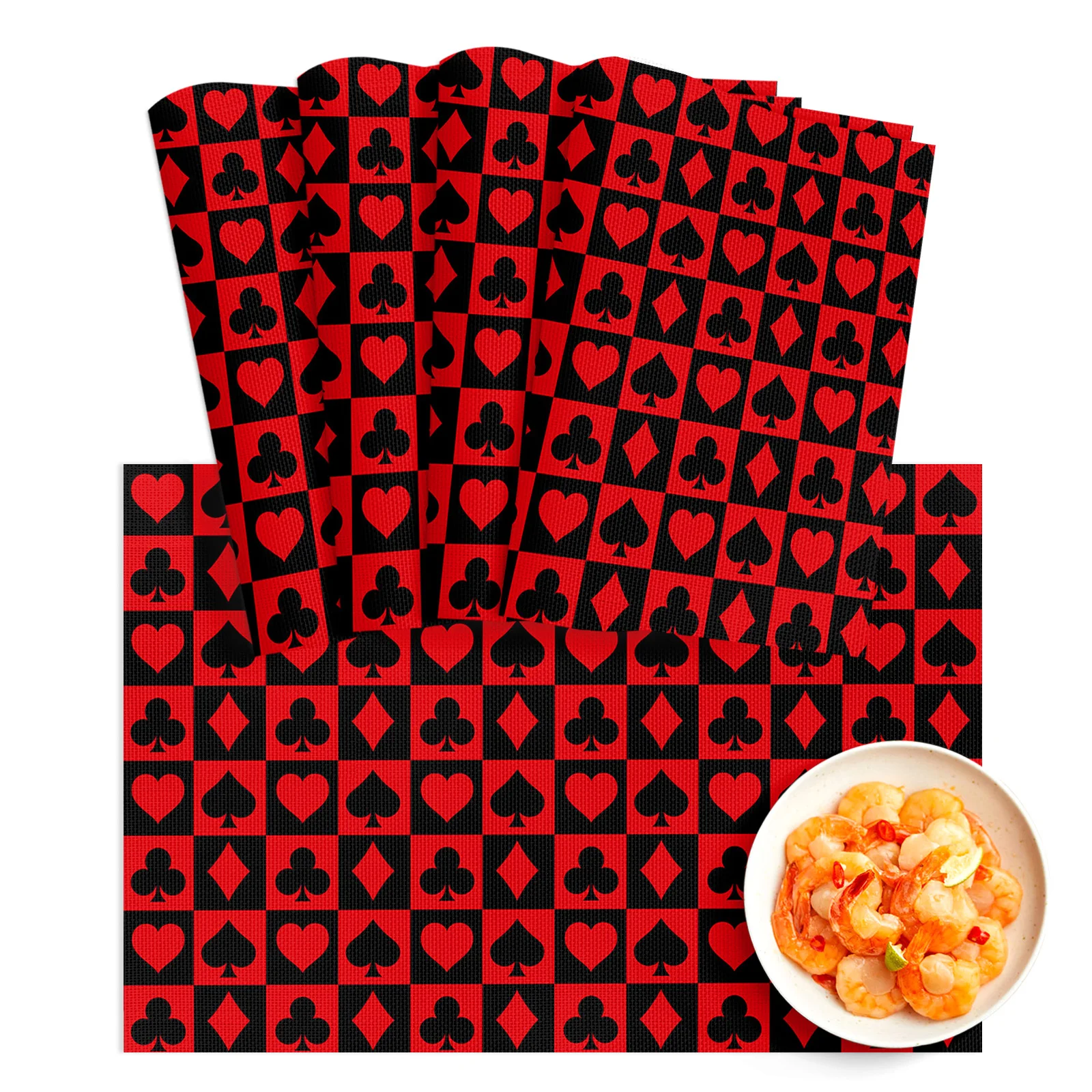 

4/6Pcs PVC Placemats Poker Squares Spades Hearts Plaid Texture Dining Disc Pads Bowl Coasters Plate Bar Kitchen Coffee Table Mat