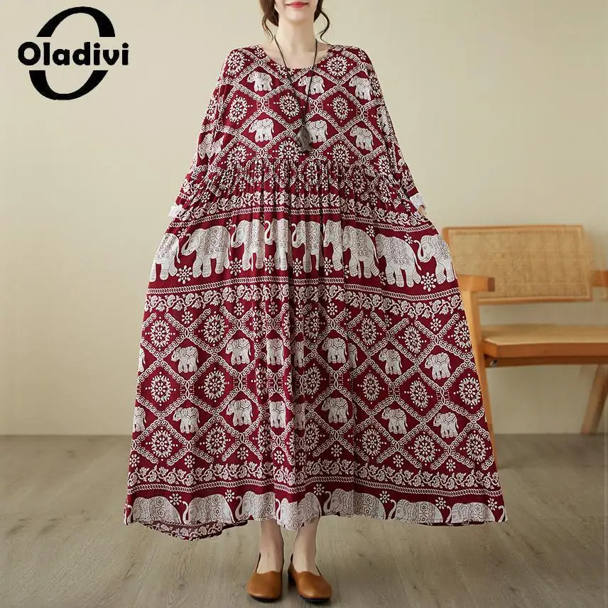 

Oladivi Large Size Long Sleeve Oversized Boho Dress Women Spring Autumn Casual Loose Bohemian Dresses Long Tunics Robe 6XL 5012