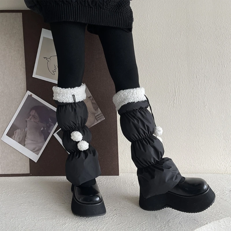 Тепловые гетры с подкладкой из овечьего флиса и пуховиками для женщин помпонами