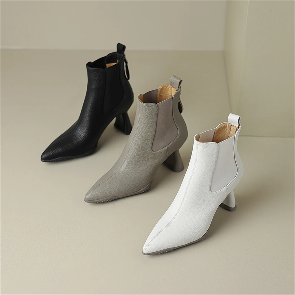 

Женские ботинки, трендовые стильные зимние ботинки челси из натуральной кожи с острым носком на массивном каблуке, офисные женские ботильоны, модель 2023 года