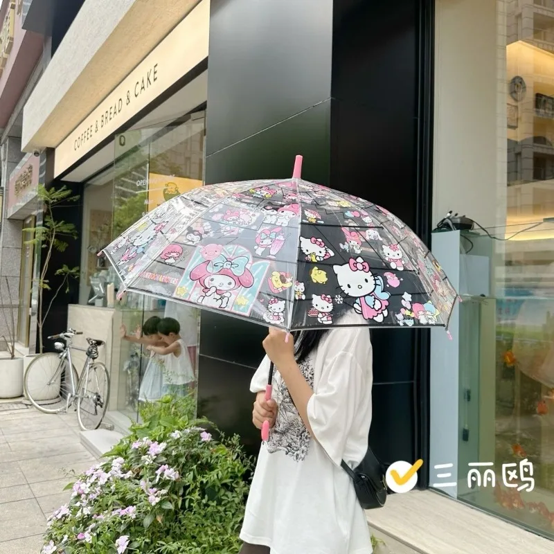 Фото Новый прозрачный зонт Sanrio Hangyodon 2026 года, автоматический, ветрозащитный, утолщенный, портативный, с Куроми и Синамороллом, для девочек-подростков, на каждый день, игрушка №5