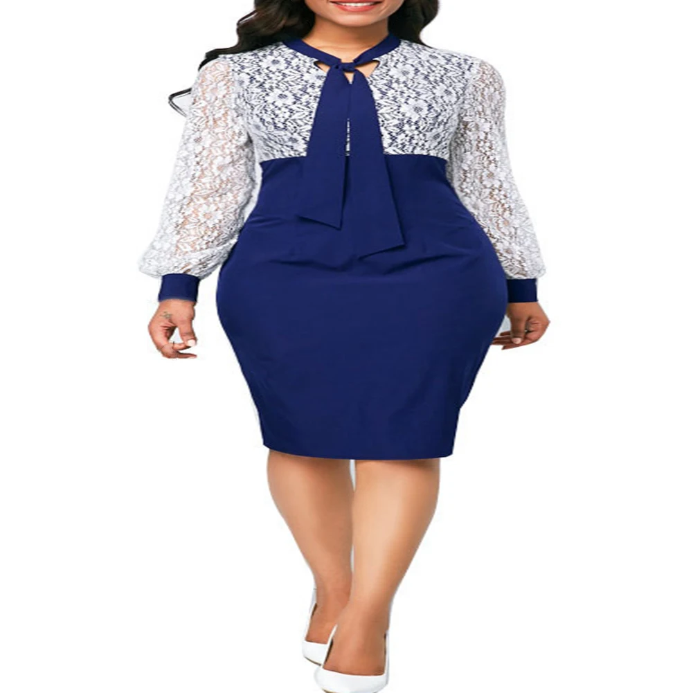 

New Style XL~5XL Plus Size Women Midi Dress Ladies Cocktail Club Evening Party Long Sleeves Dress Elegant And Decent