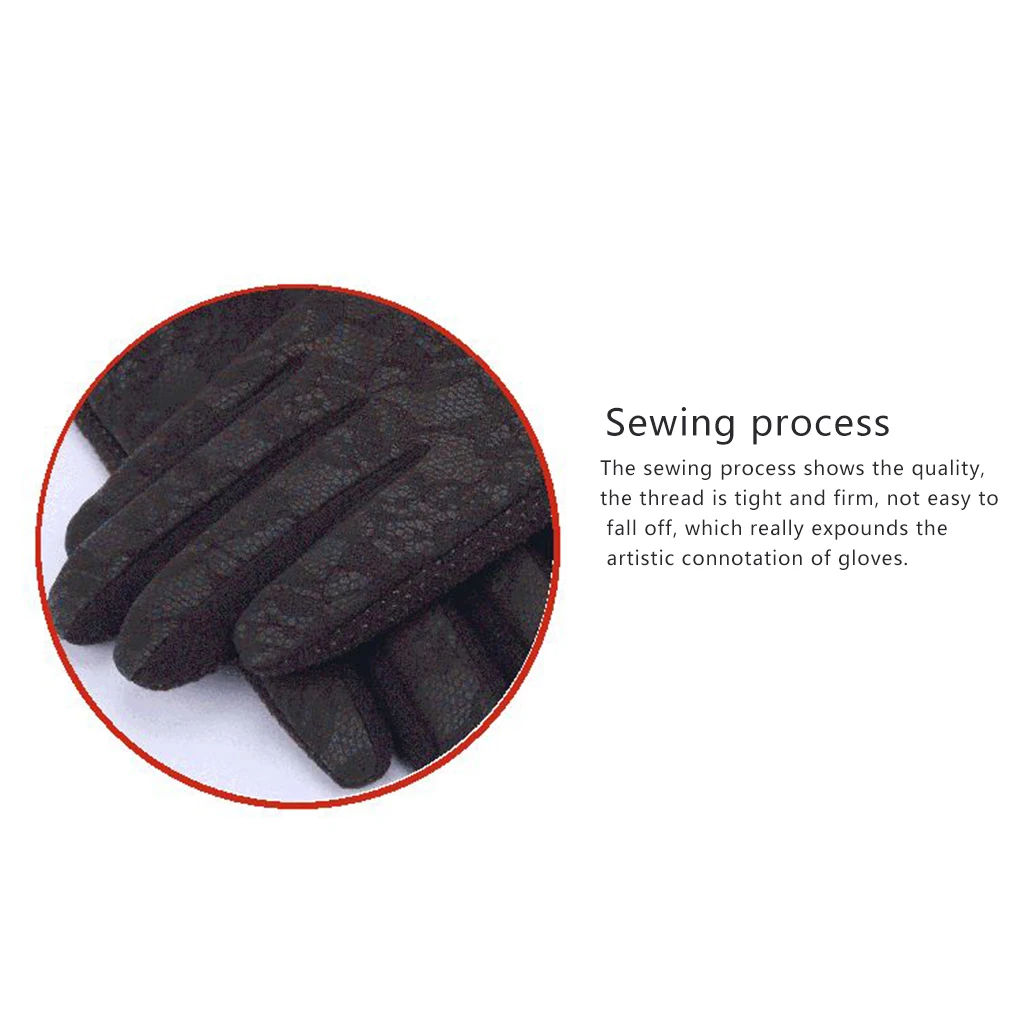 

Elegant Lady Lace Bowknot Driving Gloves Leather Winter Warm Mittens Women's Full Finger Motocycle Ski Touch Screen Gloves