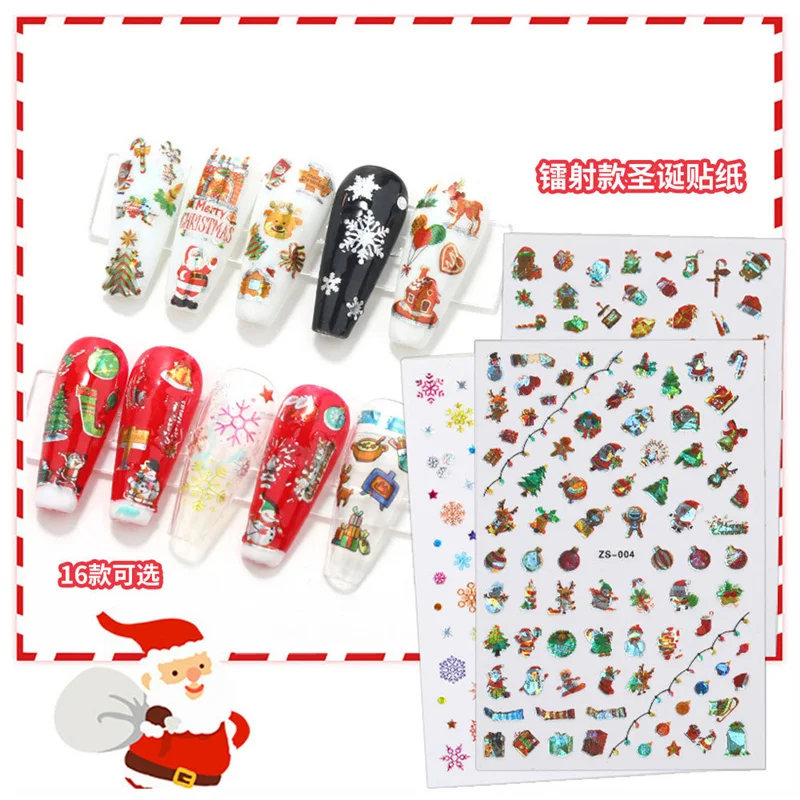 

1pcs Laser Waterproof Christmas Nail Stickers Winter Snowflake Cartoon Nail Art Decorati 3D DIY Manicure Decor Gel Slider Decals