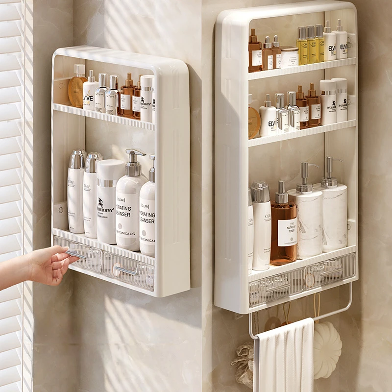 

Bathroom Organizer Shelves Rack Punch-free Wall-mounted Bathroom Basin Cosmetic Toilet Wall Multi-layer Storage Accessory