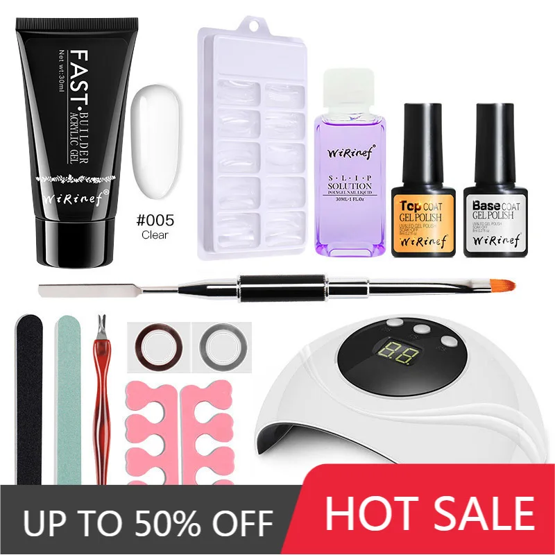 WiRinef 14pcs Poly Extension Nail Gel Set 30g UV Fast Builder UV Gel Nail Art Manicure Brush Tools Kit 24W Lamp