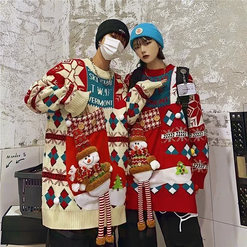 

2023 new Christmas Style Pullover Sweater Women Y2K Autumn/Winter Crew Neck Couples Knit Sweater Christmas Eve West Coast Jacket
