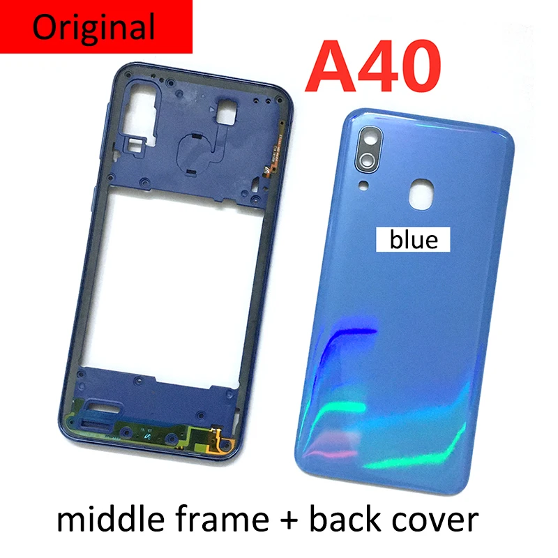 

Original For SAMSUNG Galaxy A40 2019 A405 SM-A405F A405DS Housing Middle Frame+Battery Back Cover Rear Door Cover+Camera Lens