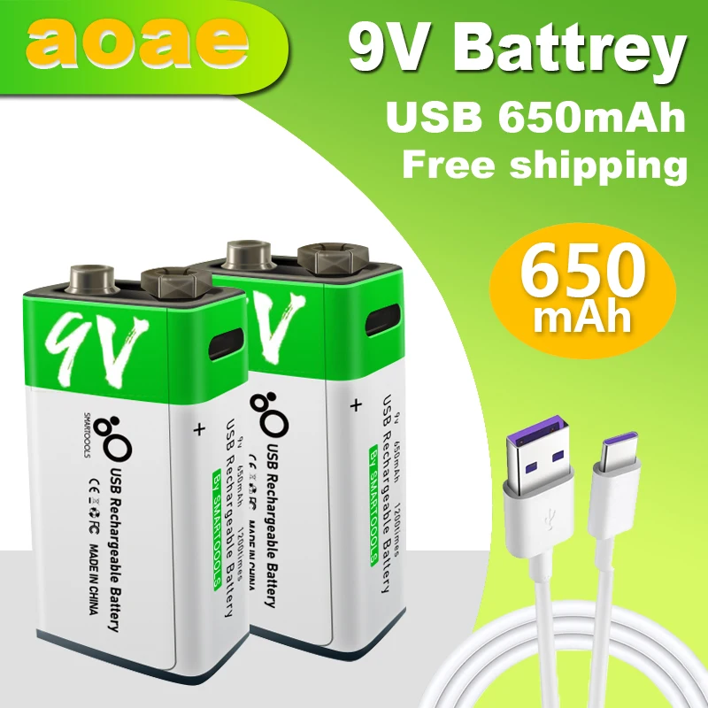 

AOAE 9V 650mAh Rechargeable Usb Battery Micro Remote Control Lithium Battery Is Used For Multimeter Microphone Remote Control