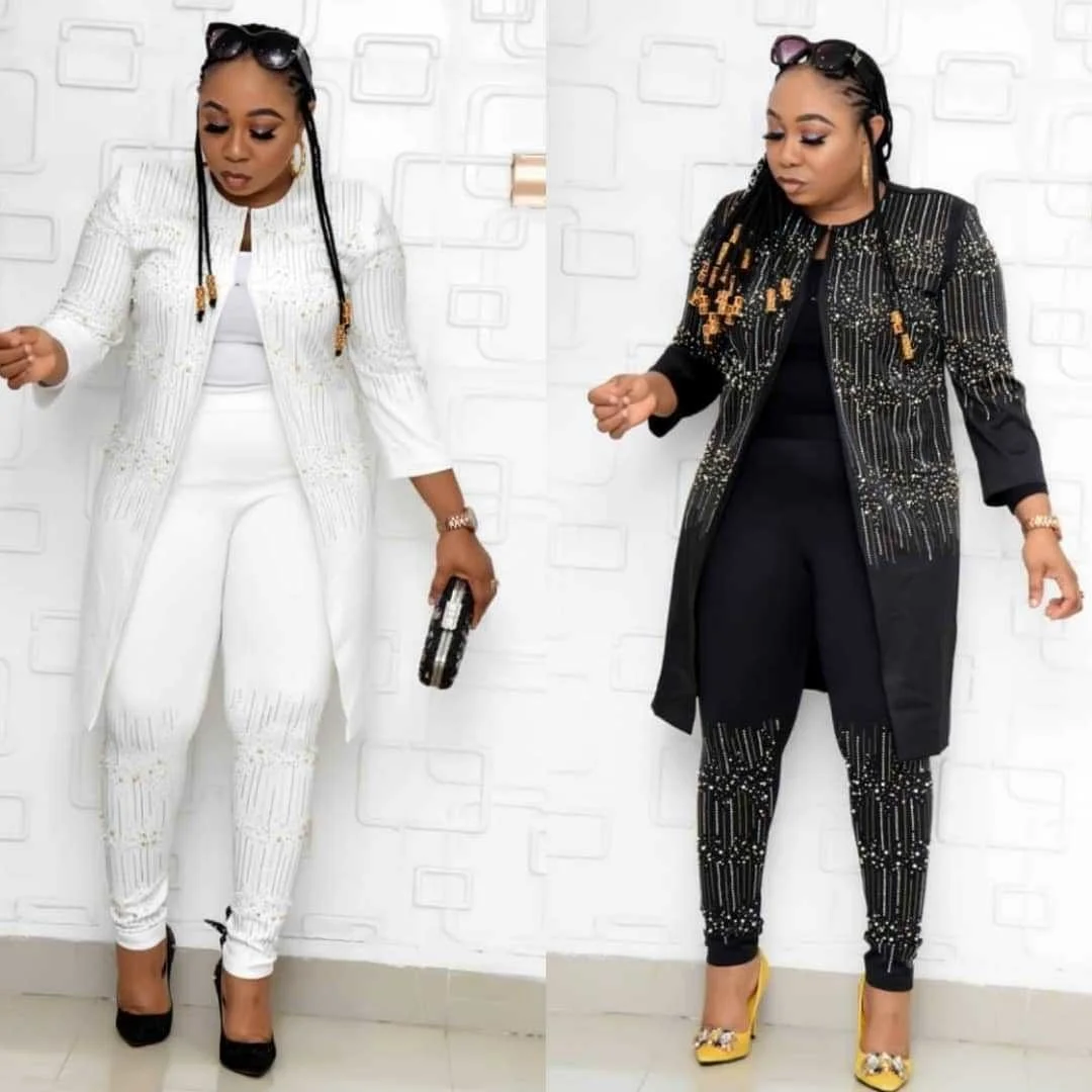 

Women's Suit Heavy Industry Hot Drilling Plus Cannon Ball Fashion Suit Three Piece Set Wrist Coat + Undergarment+ Long Pants