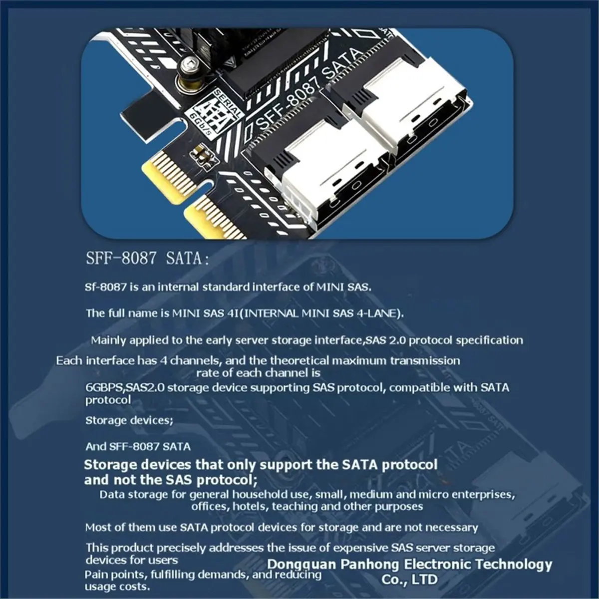 Фото (A12R) Карта расширения PCIe на 2 порта SFF-8087 Mini SAS 4i на SATA 3.0 6 Гбит/с, поддержка 8 HDD, PH5087, полноразмерная №1