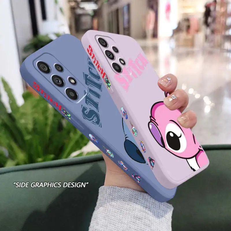 

Disney Anime Stitch Cool Phone Case For Samsung Note 20 10 A54 A31 A14 A03 A22 A34 A04 A24 Ultra Plus 5G Liquid Left Rope