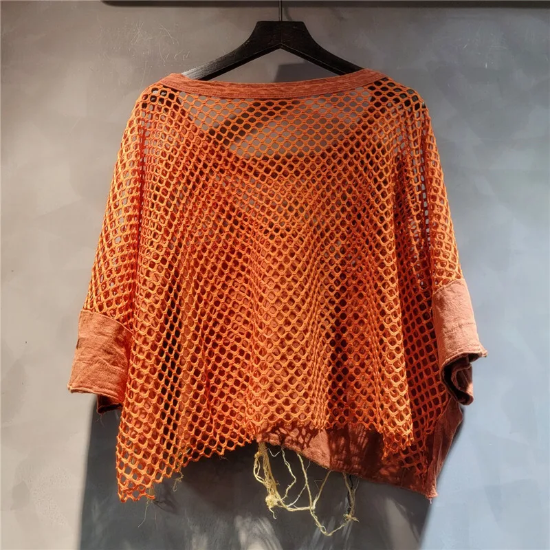 WTHT новые модные женские костюмы сетчатая джинсовая футболка с коротким рукавом в