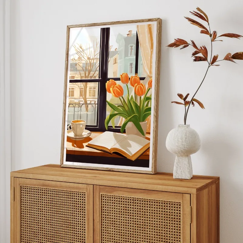 Художественная картина Городское кафе Шамоникс иллюстрация круассана и стразов