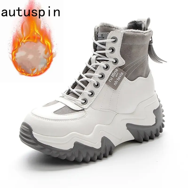 

Autuspin Winter Wedges Platform Women Sneakers Fashion Warm Short Plush Chunky Vulcanize Shoes Female Increasing Height Trainers