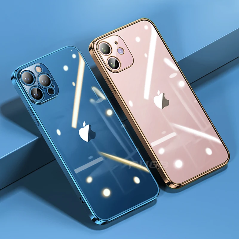 Luxury Square Plating Frame Transparent Case For iPhone 14 Plus 13 11 12 Pro Max Mini X XR XS SE 7 8 Silicone Shockpoof Cover