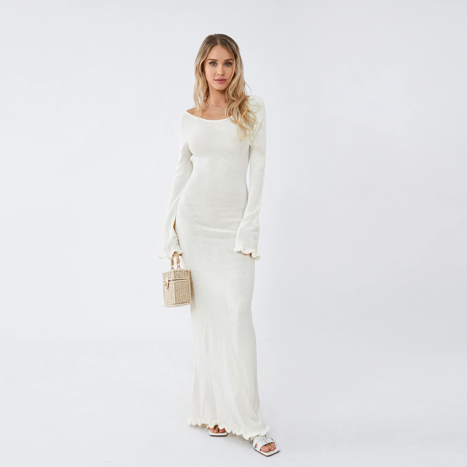 Douhoow женское трикотажное облегающее длинное платье с открытой спиной однотонное