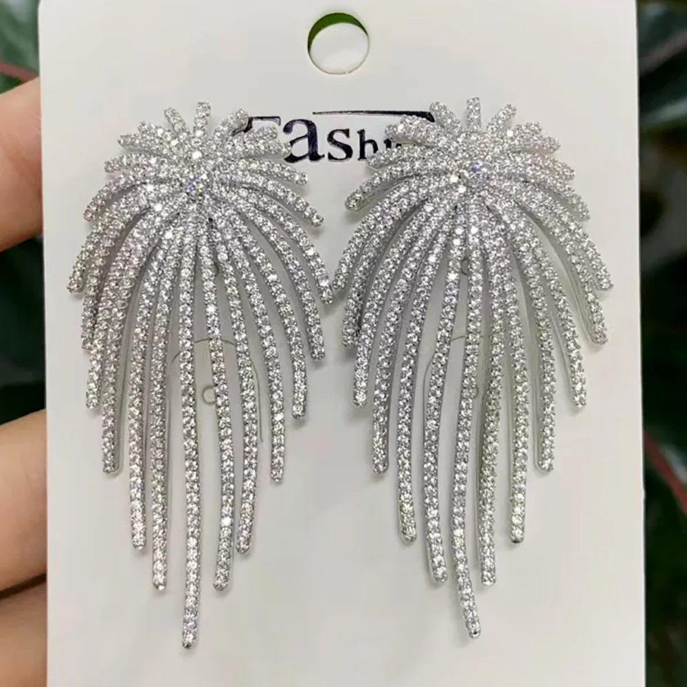 Женские серьги-фейерверки с фианитом свадебные серьги