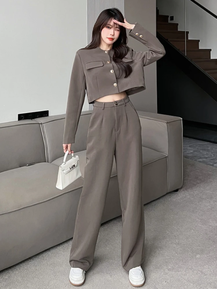

Новинка Осень 2023, модный костюм, женский дизайнерский Повседневный короткий пиджак и длинные брюки, элегантный корейский офисный женский Привлекательный костюм от кутюр